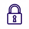 Outline of a lock in dark purple on a transparent background